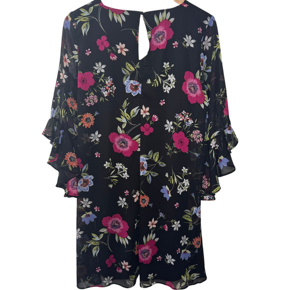 Calvin Klein Dress Women 10 Chiffon Floral Print Bell Sleeve Fairy Spring Party - Picture 2 of 8